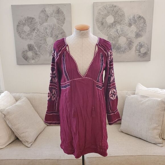 🍂 FREE PEOPLE 🍂 | 'All My Life' Embroidered Minidress - [size XS in Wine] - Picture 6 of 15